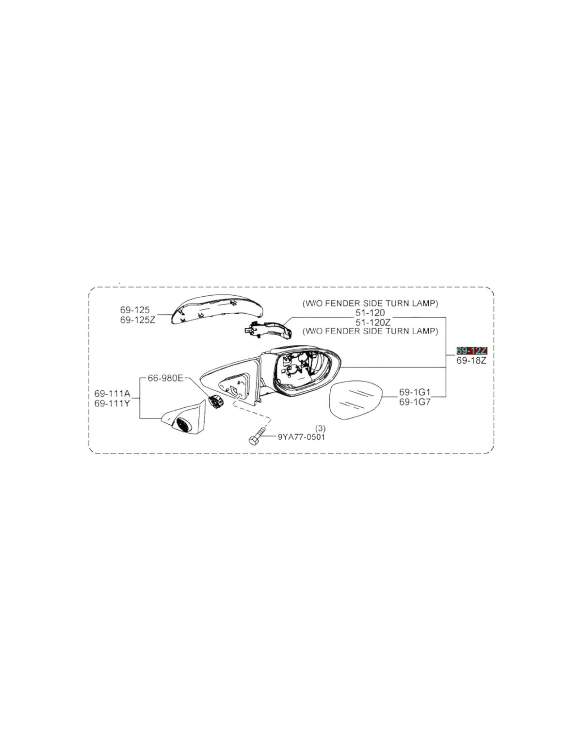 Mazda 3 09-13 RH Mirror 3 Wire (New) (Genuine)