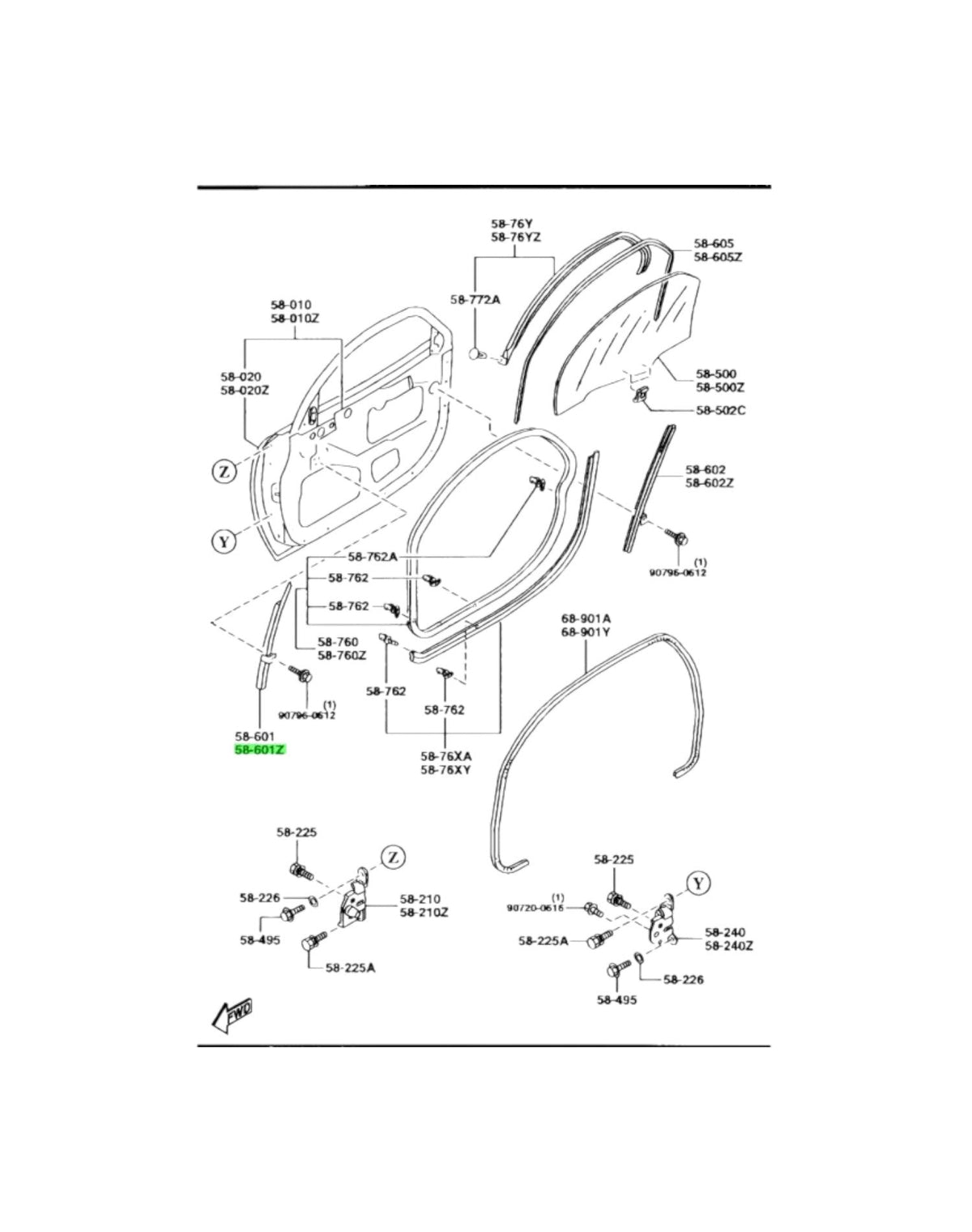 RX7 FD Front Door Glass Guide (New) (Genuine)