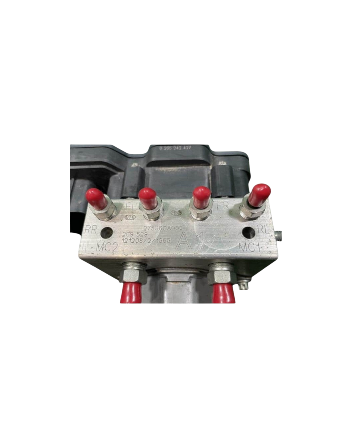 Find My Car Part used ABS module for Toyota 86 and Subaru BRZ with red protective caps on metal ports